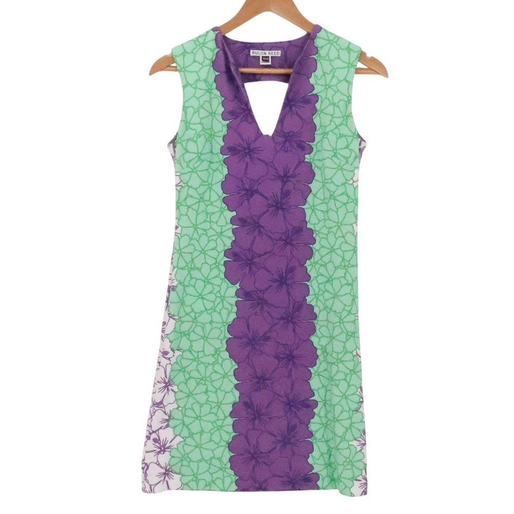 Rulon Reed Floral Shift Dress Womens Size XXS Purple Green Tropical Resort